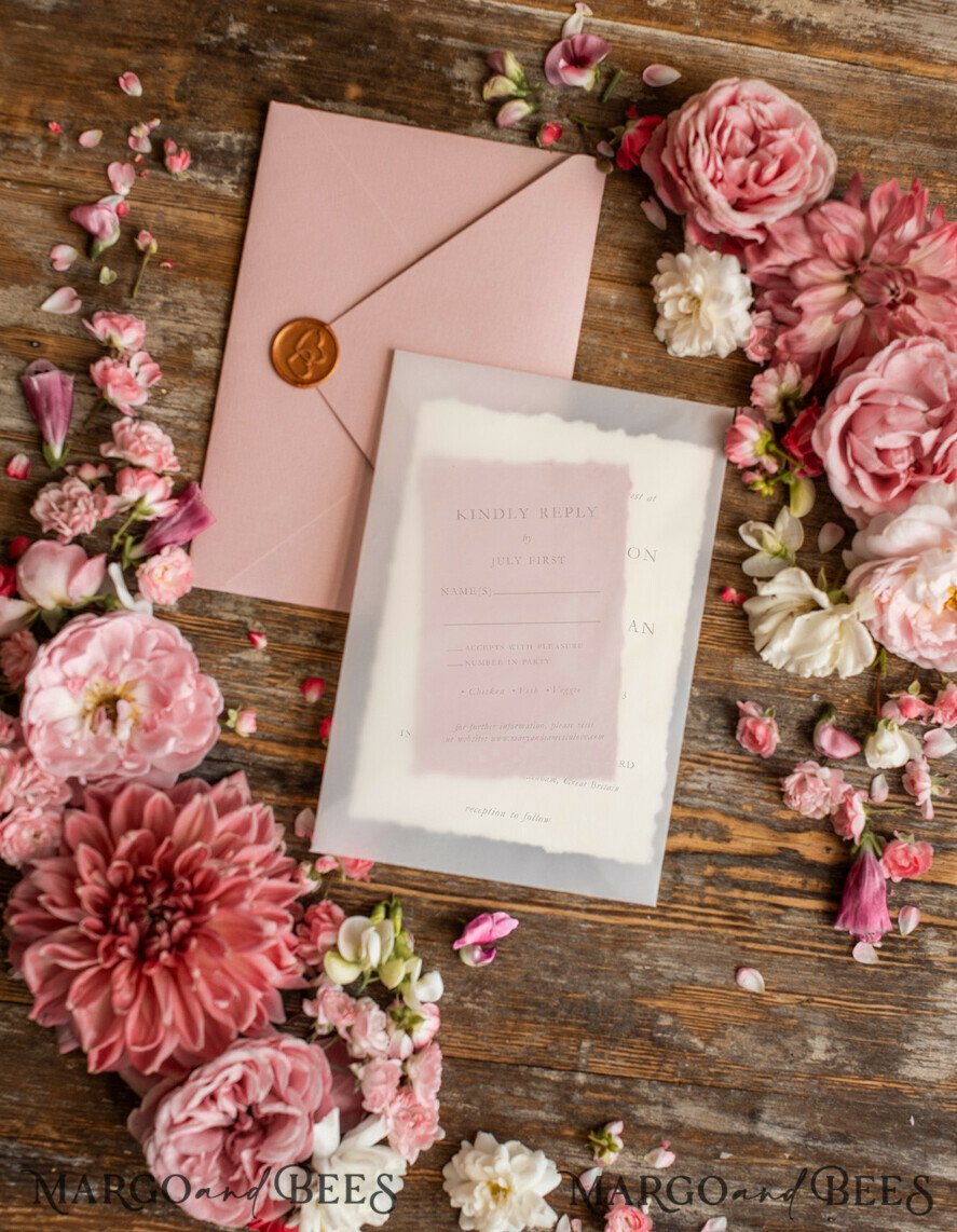 WEDDING INVITATIONS Elegant Invites Classic Cards Custom blush pink wedding invitation, modern designed stationery oil picture landscape, elegant suite