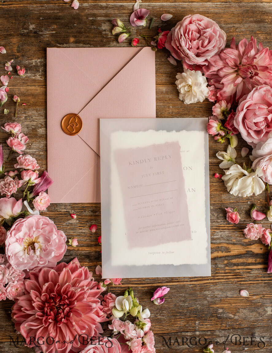 WEDDING INVITATIONS Elegant Invites Classic Cards Custom blush pink wedding invitation, modern designed stationery oil picture landscape, elegant suite