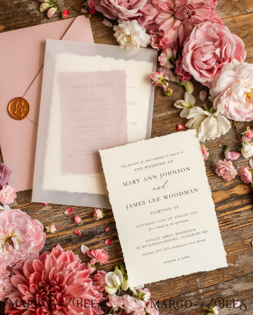 WEDDING INVITATIONS Elegant Invites Classic Cards Custom blush pink wedding invitation, modern designed stationery oil picture landscape, elegant suite