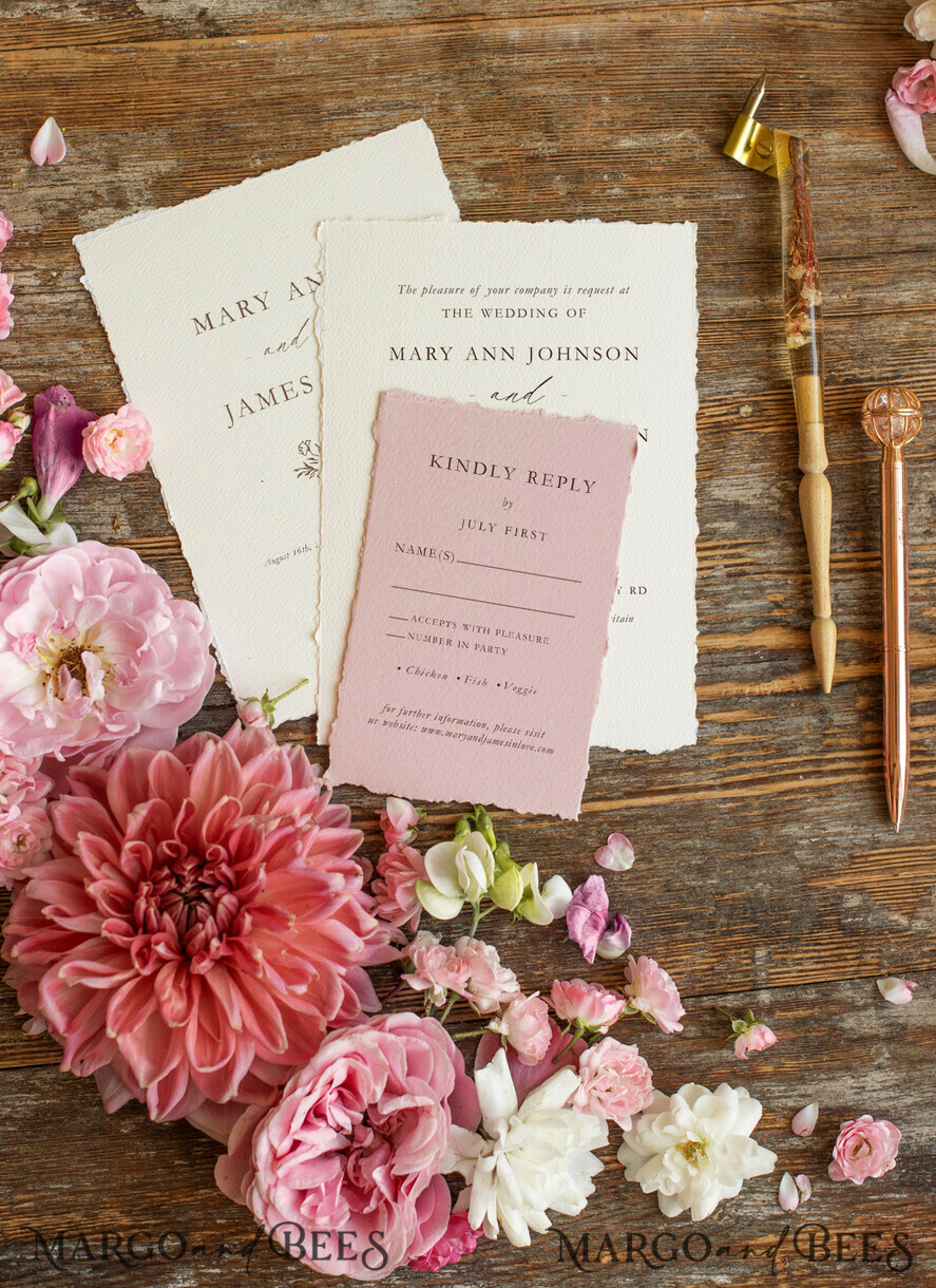 WEDDING INVITATIONS Elegant Invites Classic Cards Custom blush pink wedding invitation, modern designed stationery oil picture landscape, elegant suite