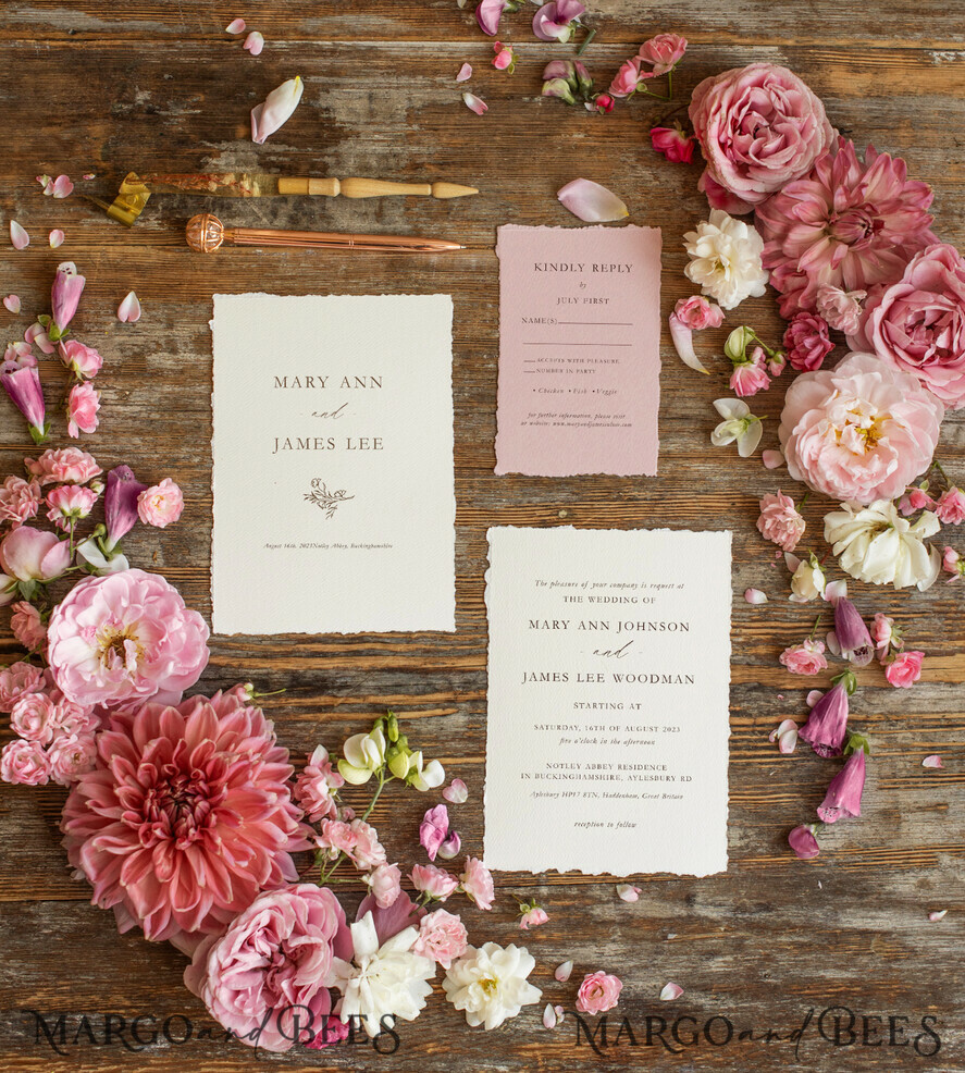 WEDDING INVITATIONS Elegant Invites Classic Cards Custom blush pink wedding invitation, modern designed stationery oil picture landscape, elegant suite