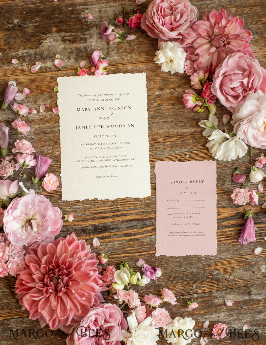 WEDDING INVITATIONS Elegant Invites Classic Cards Custom blush pink wedding invitation, modern designed stationery oil picture landscape, elegant suite