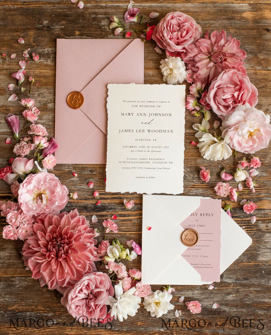 WEDDING INVITATIONS Elegant Invites Classic Cards Custom blush pink wedding invitation, modern designed stationery oil picture landscape, elegant suite