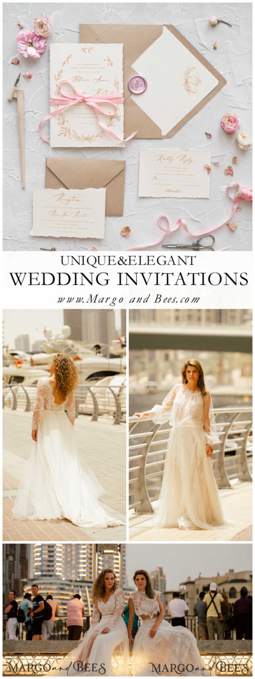 WEDDING INVITATIONS Elegant Invites Classic Cards Minimalist Wedding Invitations Fine Art Stationery with Floral Sketch Wreath Silk Bow Craft Envelope with Monogram Branch Liner