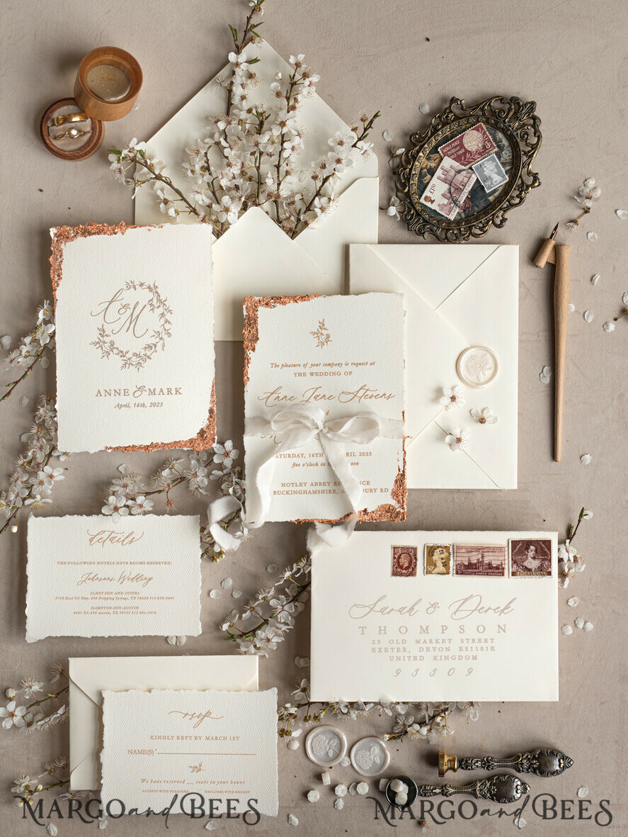 WEDDING INVITATIONS Elegant Invites Classic Cards Stunning wedding invitations, Luxury Gold wedding invitation Set, Elegant Wedding Invitation Suite, Luxury wedding Card, Golden deckled edge paper wedding Invitess