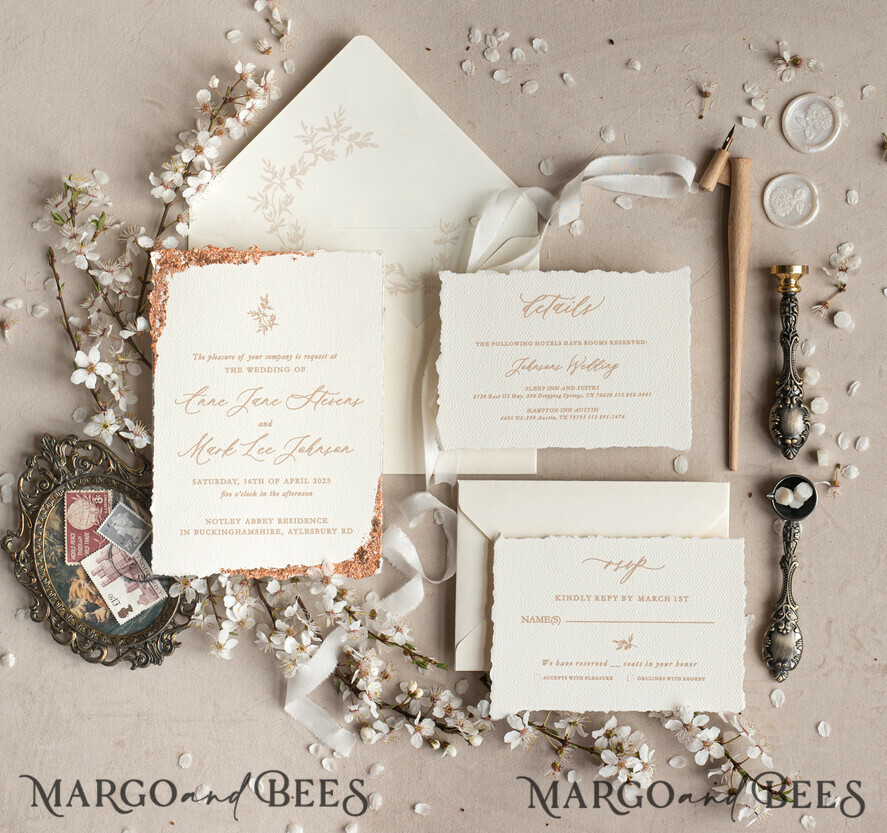 WEDDING INVITATIONS Elegant Invites Classic Cards Stunning wedding invitations, Luxury Gold wedding invitation Set, Elegant Wedding Invitation Suite, Luxury wedding Card, Golden deckled edge paper wedding Invitess