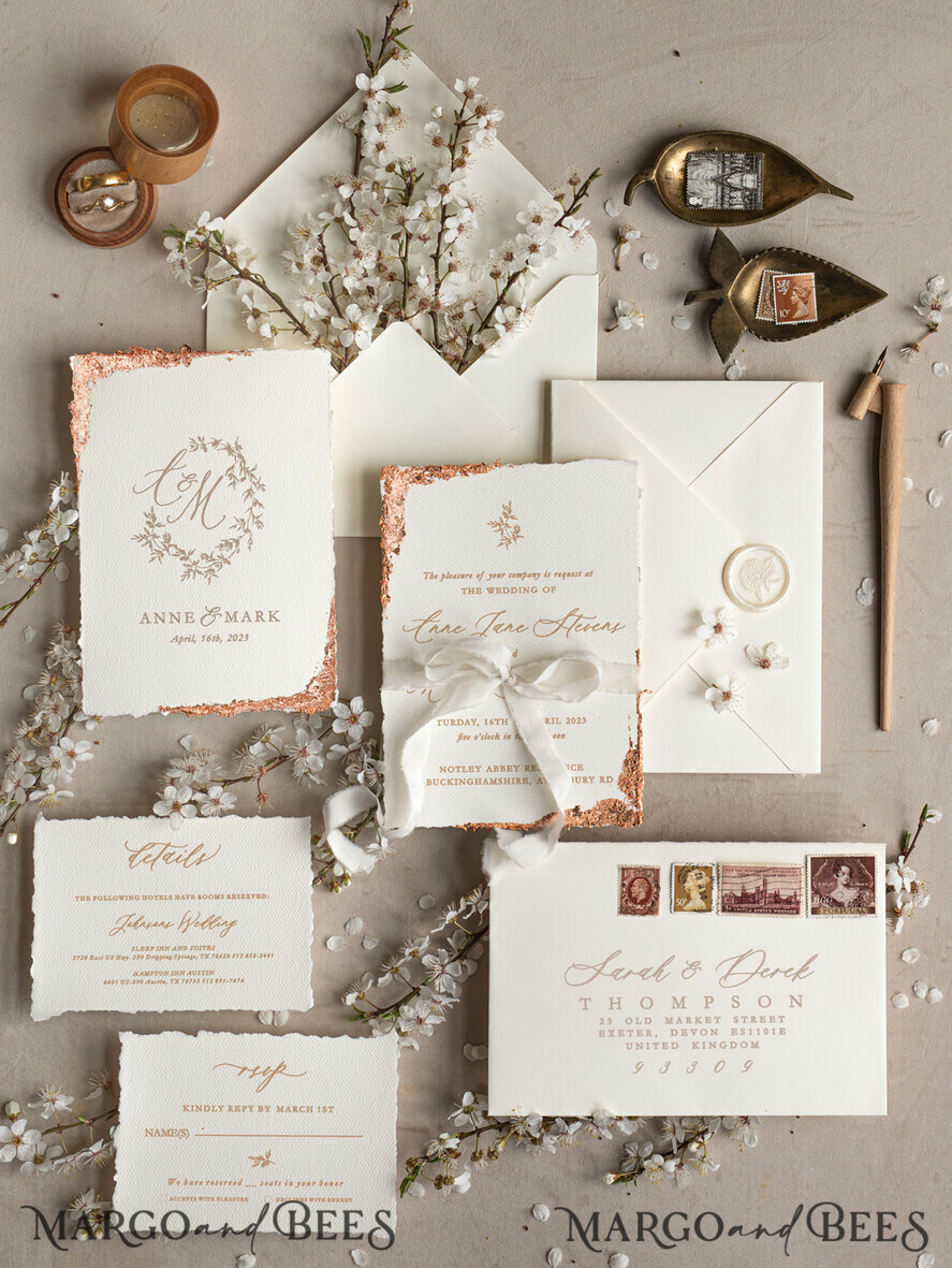 WEDDING INVITATIONS Elegant Invites Classic Cards Stunning wedding invitations, Luxury Gold wedding invitation Set, Elegant Wedding Invitation Suite, Luxury wedding Card, Golden deckled edge paper wedding Invitess