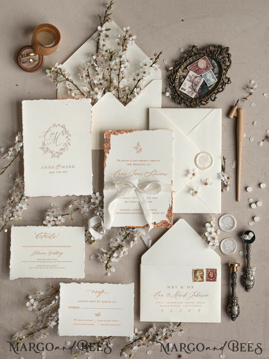 WEDDING INVITATIONS Elegant Invites Classic Cards Stunning wedding invitations, Luxury Gold wedding invitation Set, Elegant Wedding Invitation Suite, Luxury wedding Card, Golden deckled edge paper wedding Invitess