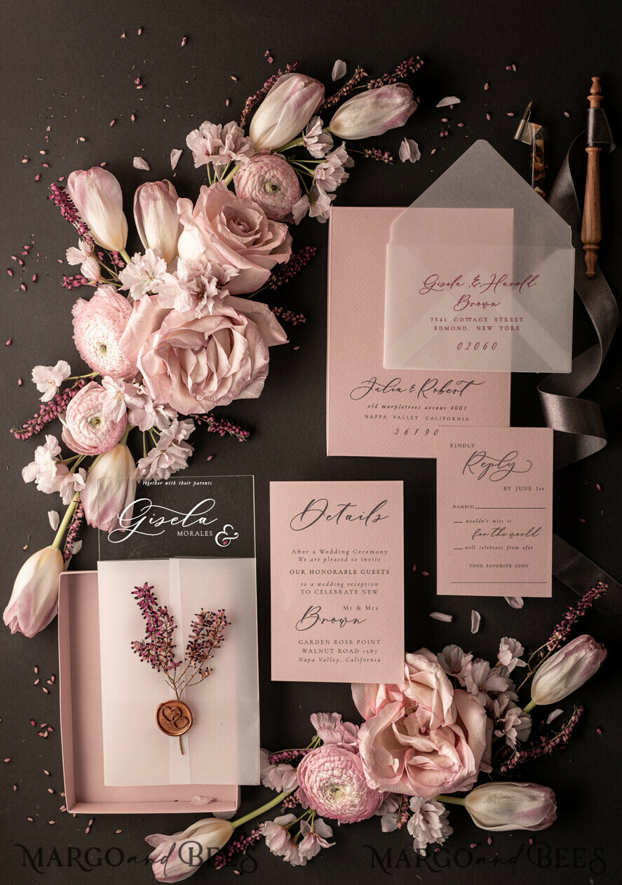 WEDDING INVITATIONS Elegant Invites Classic Cards Romantic Blush Pink Box Wedding Invitation Suite, Elegant Heather Wedding Invites, Luxury Acrylic Plexi Wedding Invitations, Glamour Vellum Wedding Cards