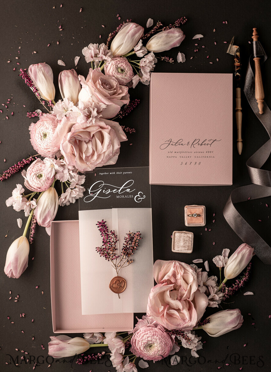 WEDDING INVITATIONS Elegant Invites Classic Cards Romantic Blush Pink Box Wedding Invitation Suite, Elegant Heather Wedding Invites, Luxury Acrylic Plexi Wedding Invitations, Glamour Vellum Wedding Cards