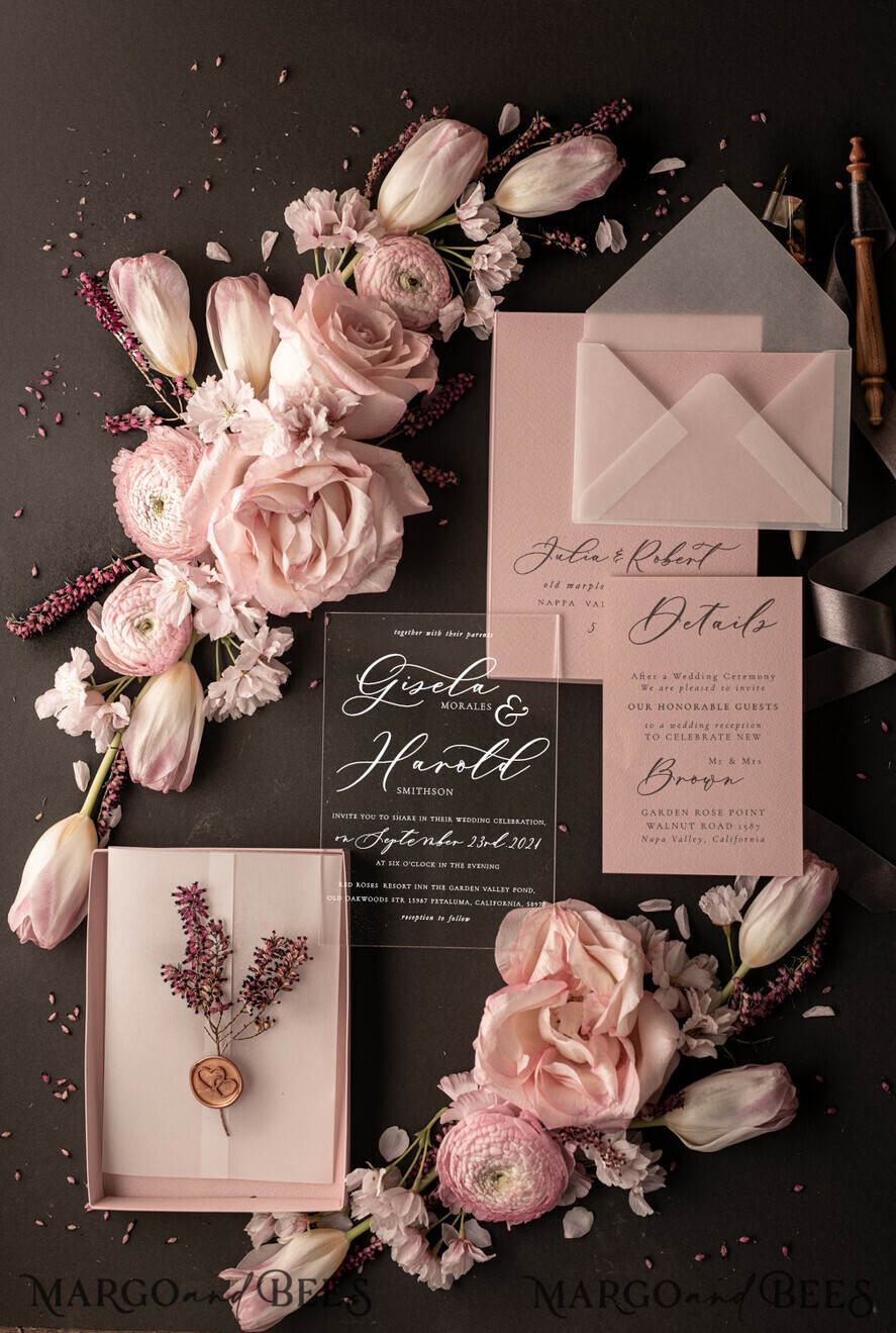 WEDDING INVITATIONS Elegant Invites Classic Cards Romantic Blush Pink Box Wedding Invitation Suite, Elegant Heather Wedding Invites, Luxury Acrylic Plexi Wedding Invitations, Glamour Vellum Wedding Cards