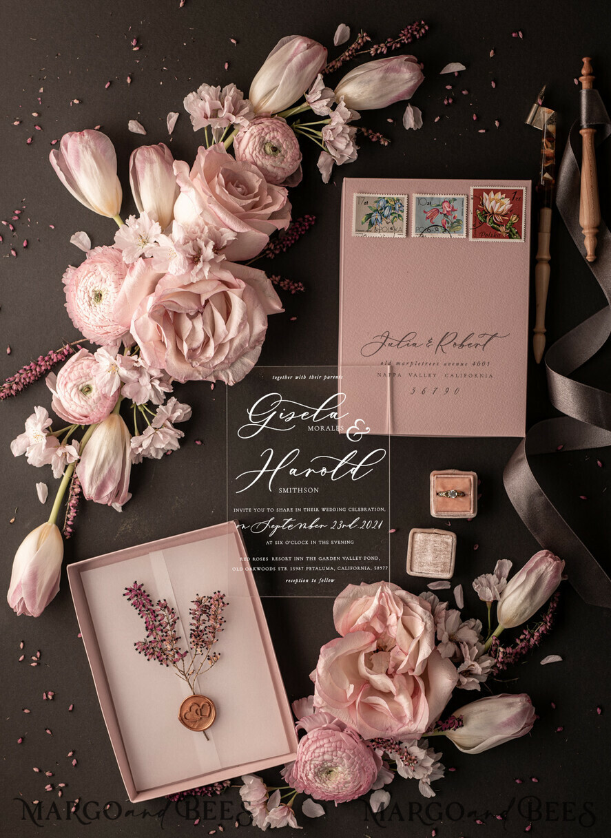 WEDDING INVITATIONS Elegant Invites Classic Cards Romantic Blush Pink Box Wedding Invitation Suite, Elegant Heather Wedding Invites, Luxury Acrylic Plexi Wedding Invitations, Glamour Vellum Wedding Cards