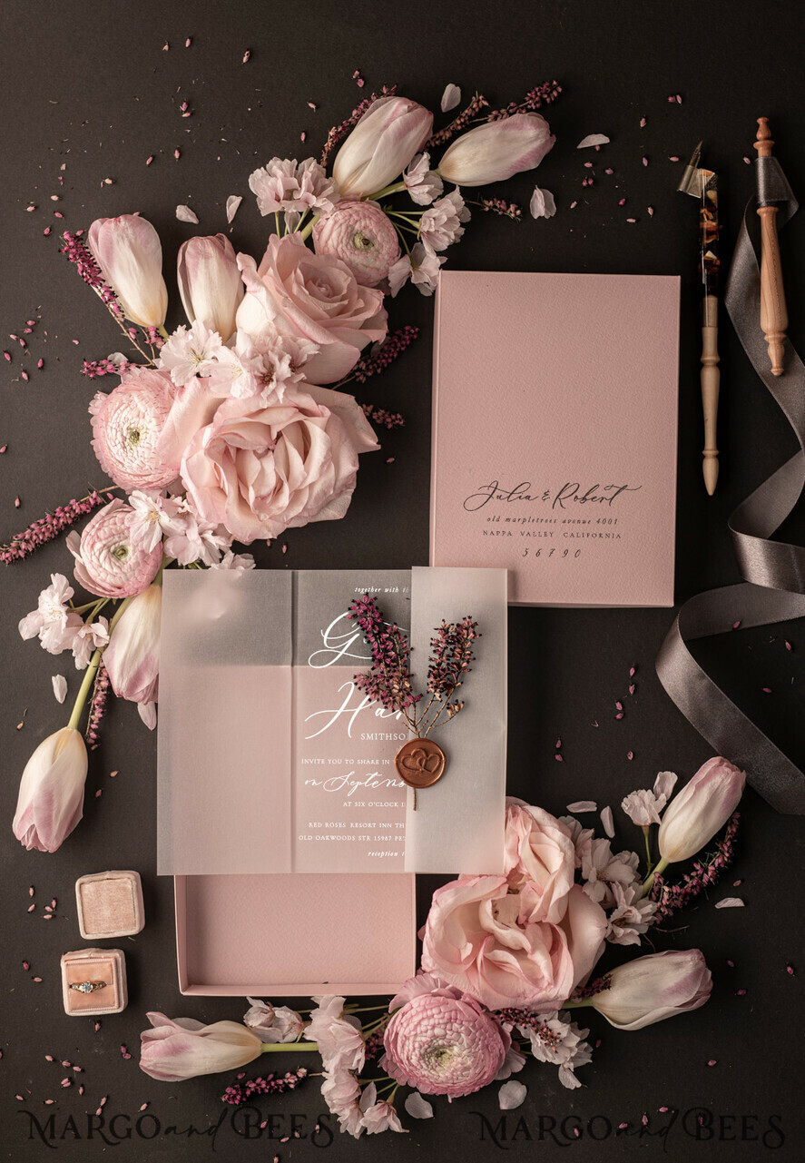 WEDDING INVITATIONS Elegant Invites Classic Cards Romantic Blush Pink Box Wedding Invitation Suite, Elegant Heather Wedding Invites, Luxury Acrylic Plexi Wedding Invitations, Glamour Vellum Wedding Cards