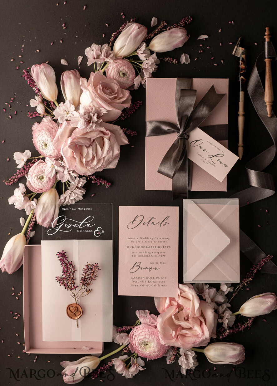 WEDDING INVITATIONS Elegant Invites Classic Cards Romantic Blush Pink Box Wedding Invitation Suite, Elegant Heather Wedding Invites, Luxury Acrylic Plexi Wedding Invitations, Glamour Vellum Wedding Cards