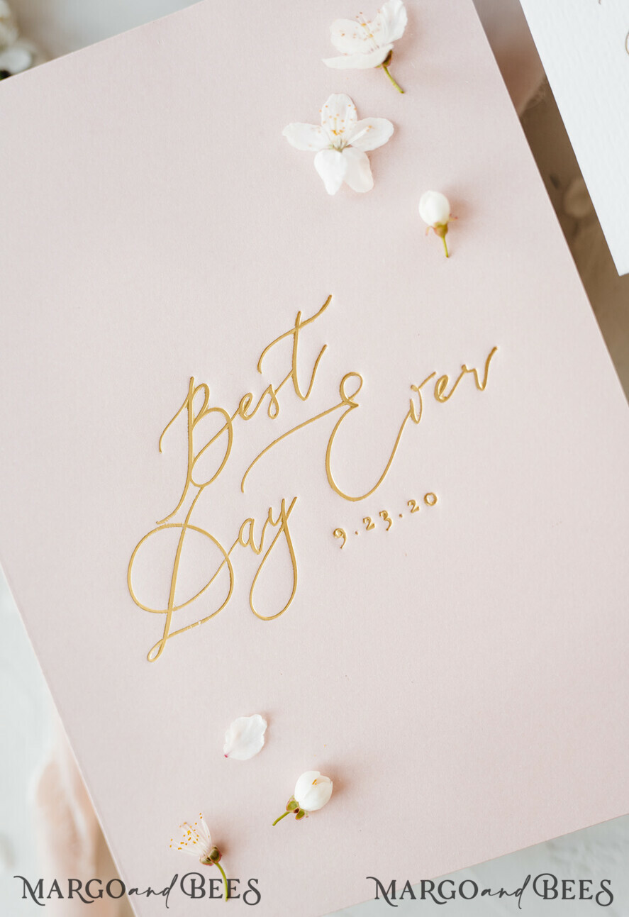 WEDDING INVITATIONS Elegant Invites Classic Cards Cherry Blossom Personalized Wedding Invitations Elegant Stationery with Golden Letter Velvet silk Bow Blush Pink Envelope with Floral Liner