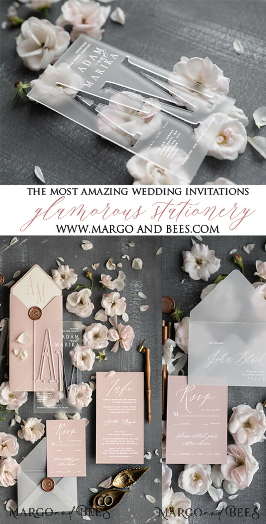 WEDDING INVITATIONS Elegant Invites Classic Cards Wedding invitations cards, fairytale stationery, destination suite clear acrylic elegant stationery