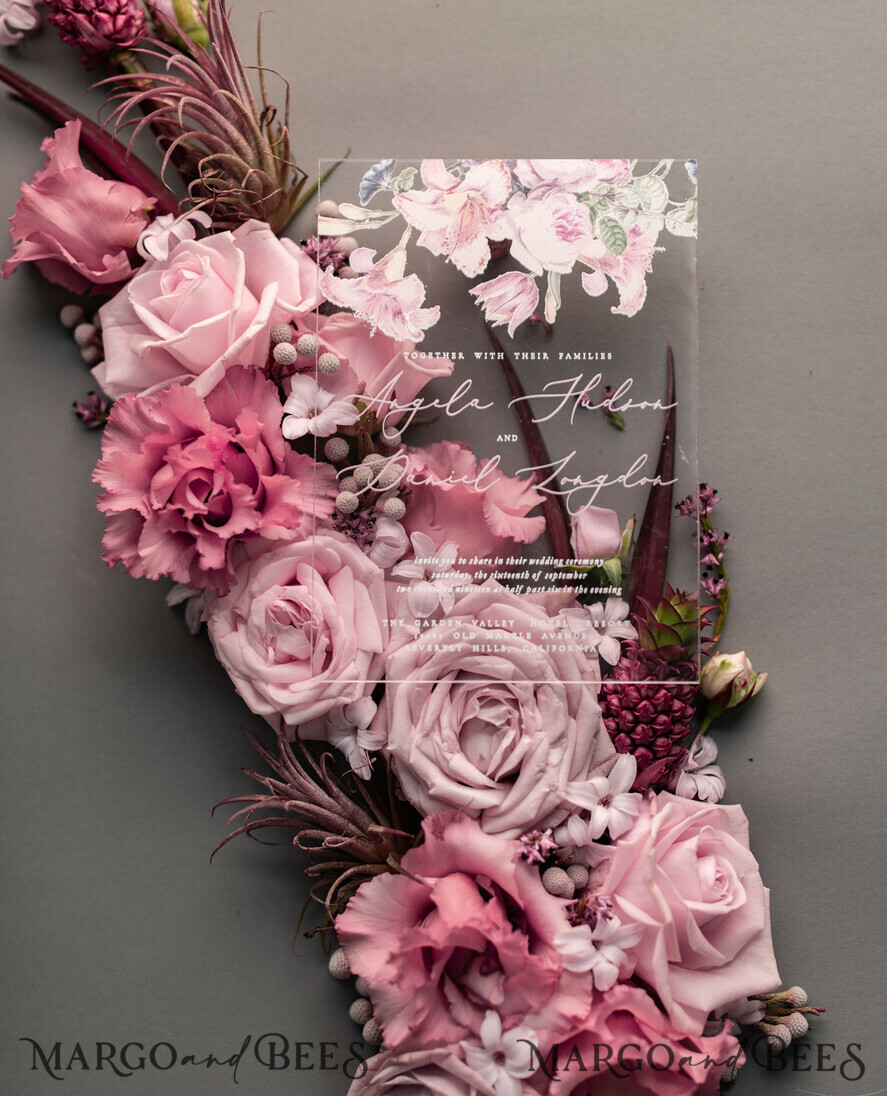 WEDDING INVITATIONS Elegant Invites Classic Cards Luxury Floral Acrylic Plexi Wedding Invitations, Romantic Blush Pink Wedding Invites, Vintage Wedding Invitation Suite, Elegant And Handmade Wedding Cards