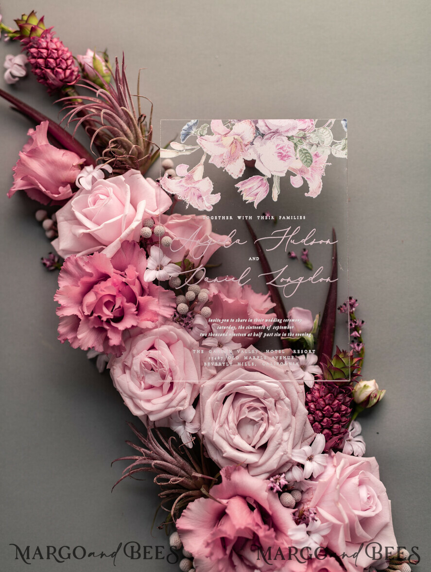 WEDDING INVITATIONS Elegant Invites Classic Cards Luxury Floral Acrylic Plexi Wedding Invitations, Romantic Blush Pink Wedding Invites, Vintage Wedding Invitation Suite, Elegant And Handmade Wedding Cards