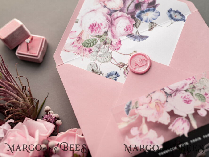 WEDDING INVITATIONS Elegant Invites Classic Cards Luxury Floral Acrylic Plexi Wedding Invitations, Romantic Blush Pink Wedding Invites, Vintage Wedding Invitation Suite, Elegant And Handmade Wedding Cards