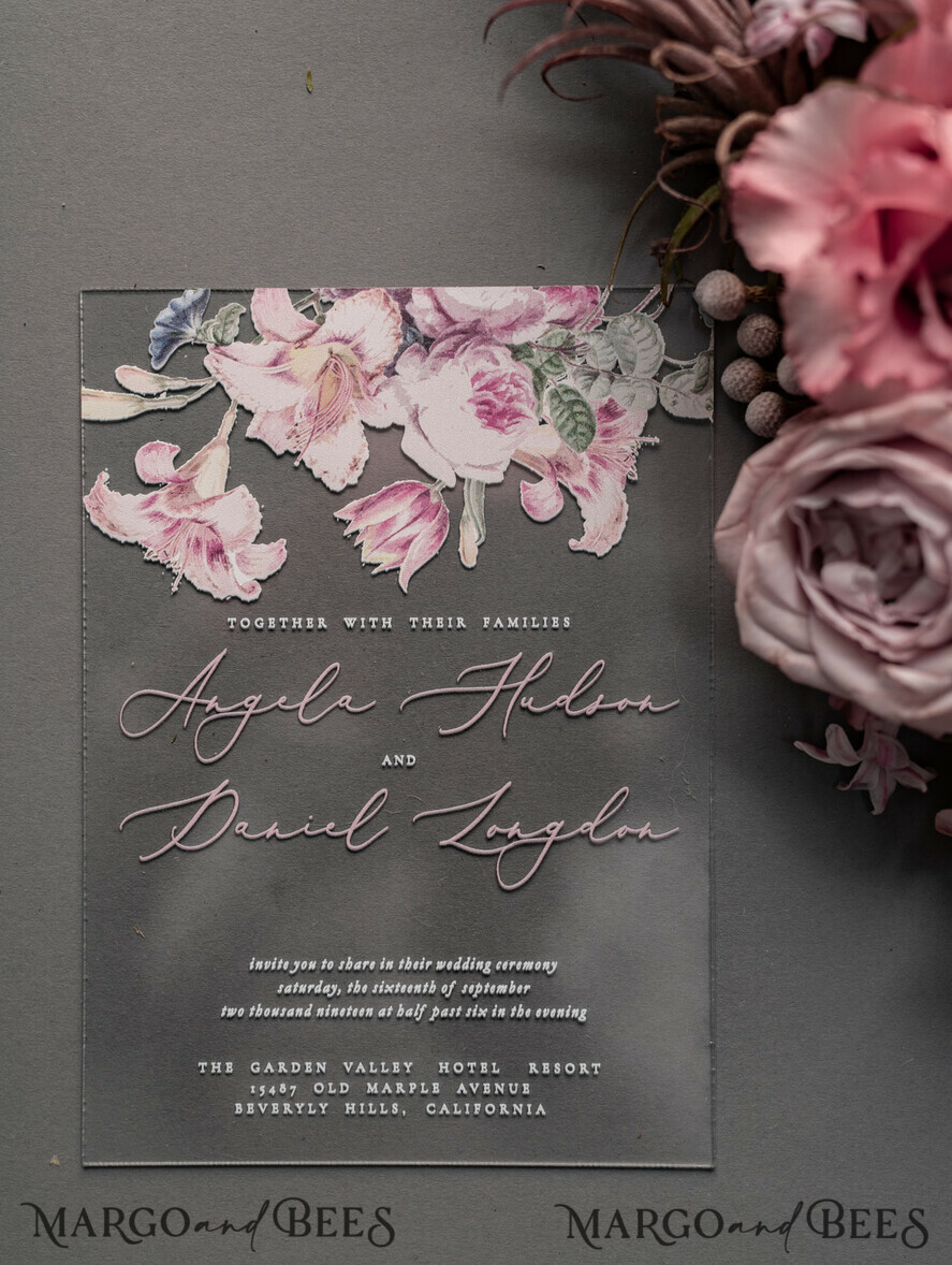 WEDDING INVITATIONS Elegant Invites Classic Cards Luxury Floral Acrylic Plexi Wedding Invitations, Romantic Blush Pink Wedding Invites, Vintage Wedding Invitation Suite, Elegant And Handmade Wedding Cards