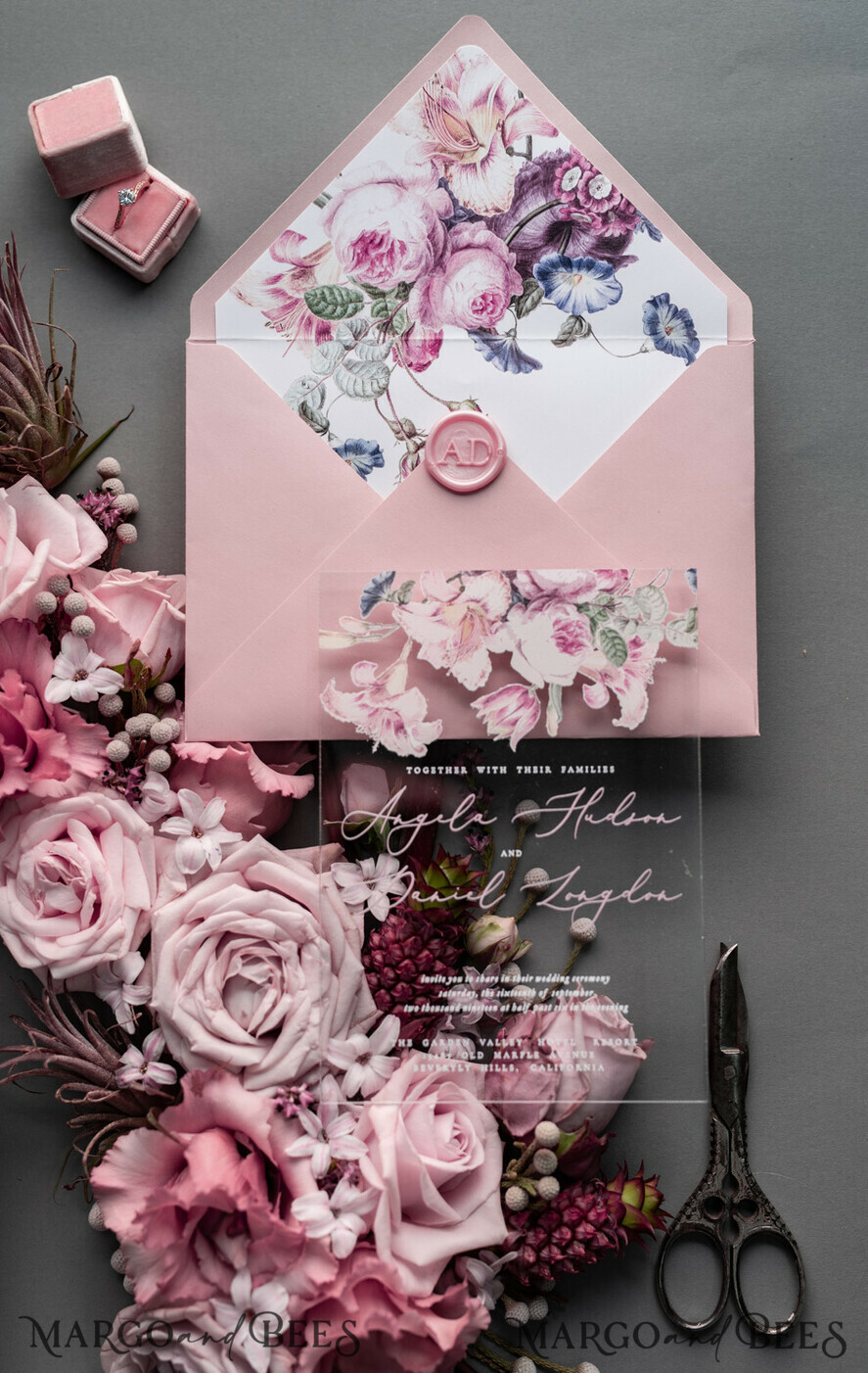 WEDDING INVITATIONS Elegant Invites Classic Cards Luxury Floral Acrylic Plexi Wedding Invitations, Romantic Blush Pink Wedding Invites, Vintage Wedding Invitation Suite, Elegant And Handmade Wedding Cards