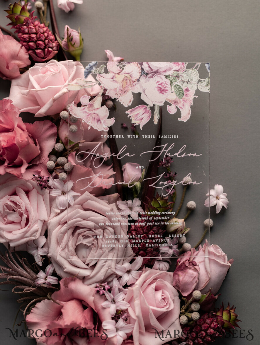 WEDDING INVITATIONS Elegant Invites Classic Cards Luxury Floral Acrylic Plexi Wedding Invitations, Romantic Blush Pink Wedding Invites, Vintage Wedding Invitation Suite, Elegant And Handmade Wedding Cards