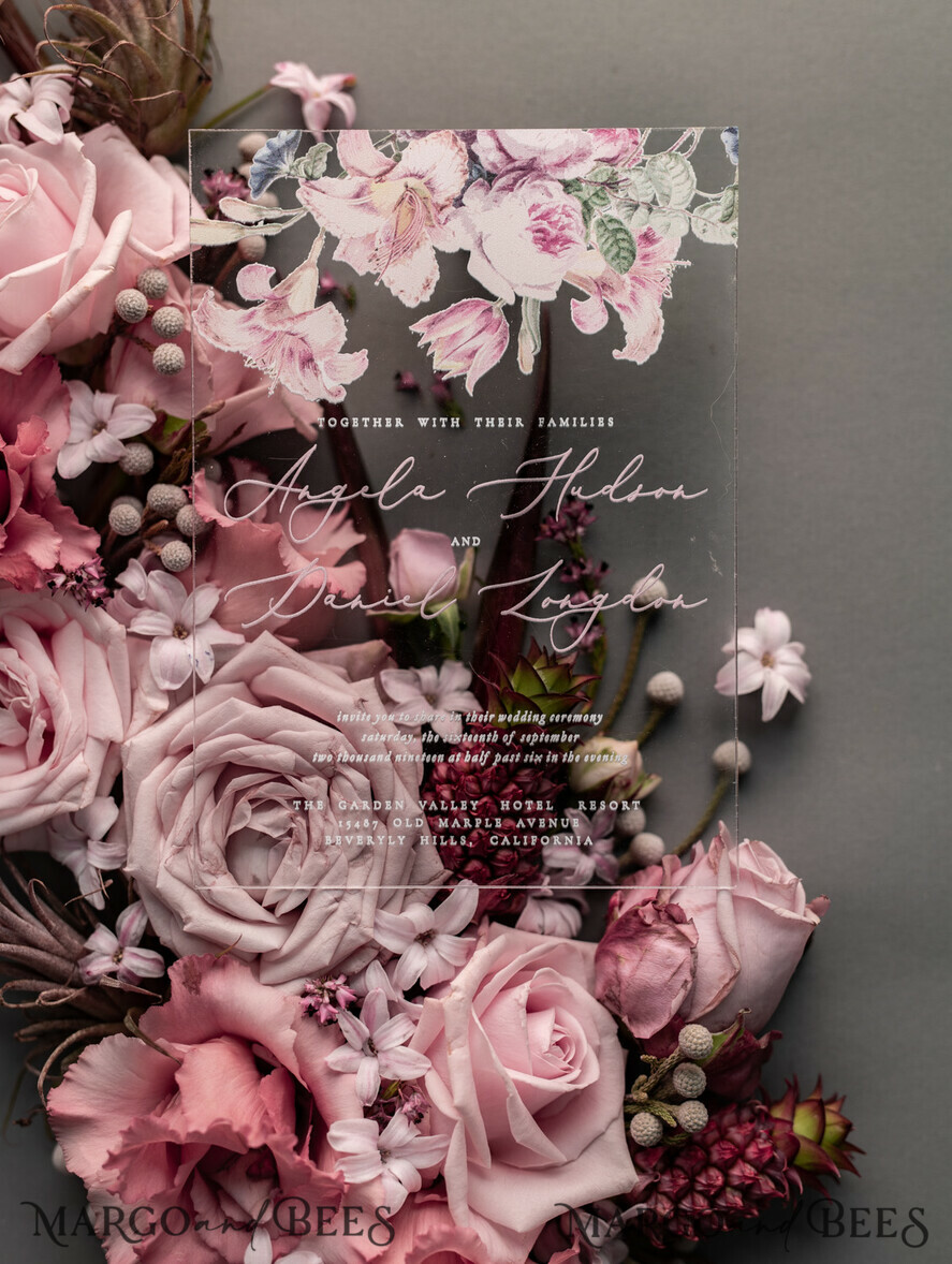 WEDDING INVITATIONS Elegant Invites Classic Cards Luxury Floral Acrylic Plexi Wedding Invitations, Romantic Blush Pink Wedding Invites, Vintage Wedding Invitation Suite, Elegant And Handmade Wedding Cards