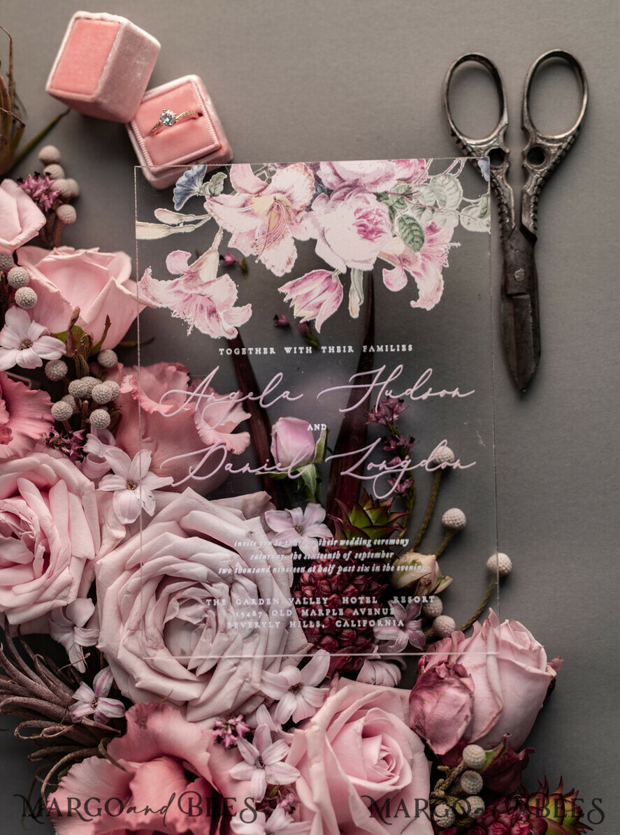 WEDDING INVITATIONS Elegant Invites Classic Cards Luxury Floral Acrylic Plexi Wedding Invitations, Romantic Blush Pink Wedding Invites, Vintage Wedding Invitation Suite, Elegant And Handmade Wedding Cards