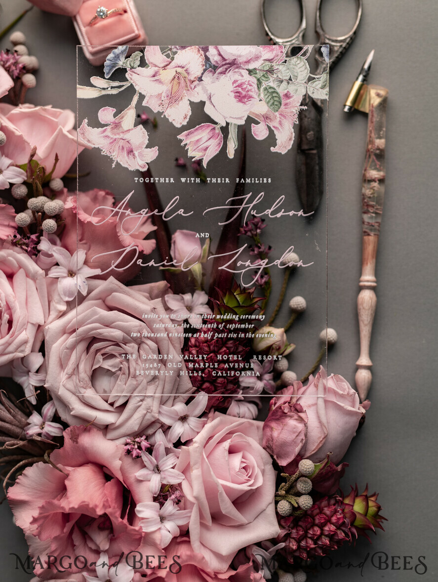 WEDDING INVITATIONS Elegant Invites Classic Cards Luxury Floral Acrylic Plexi Wedding Invitations, Romantic Blush Pink Wedding Invites, Vintage Wedding Invitation Suite, Elegant And Handmade Wedding Cards