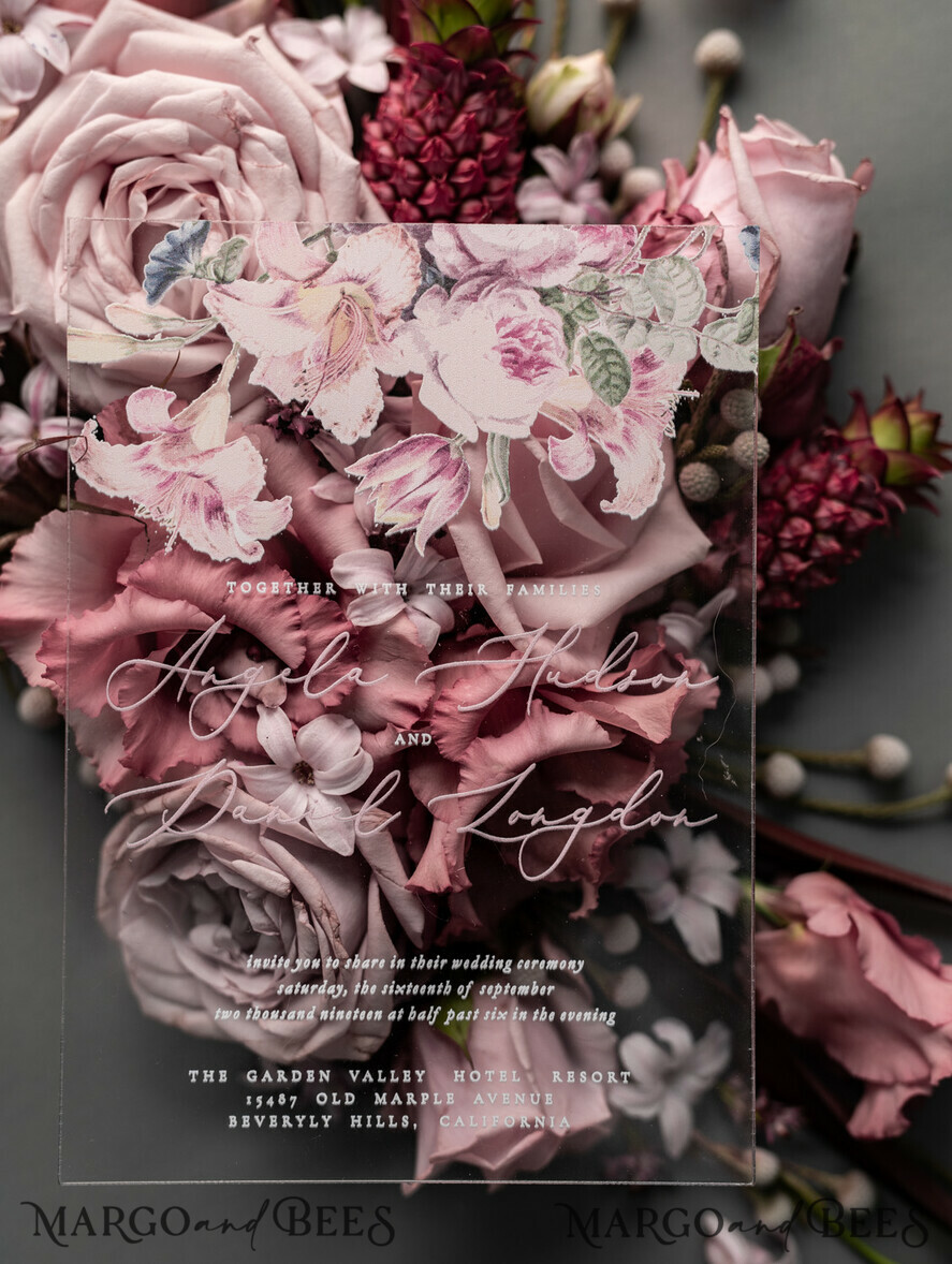 WEDDING INVITATIONS Elegant Invites Classic Cards Luxury Floral Acrylic Plexi Wedding Invitations, Romantic Blush Pink Wedding Invites, Vintage Wedding Invitation Suite, Elegant And Handmade Wedding Cards