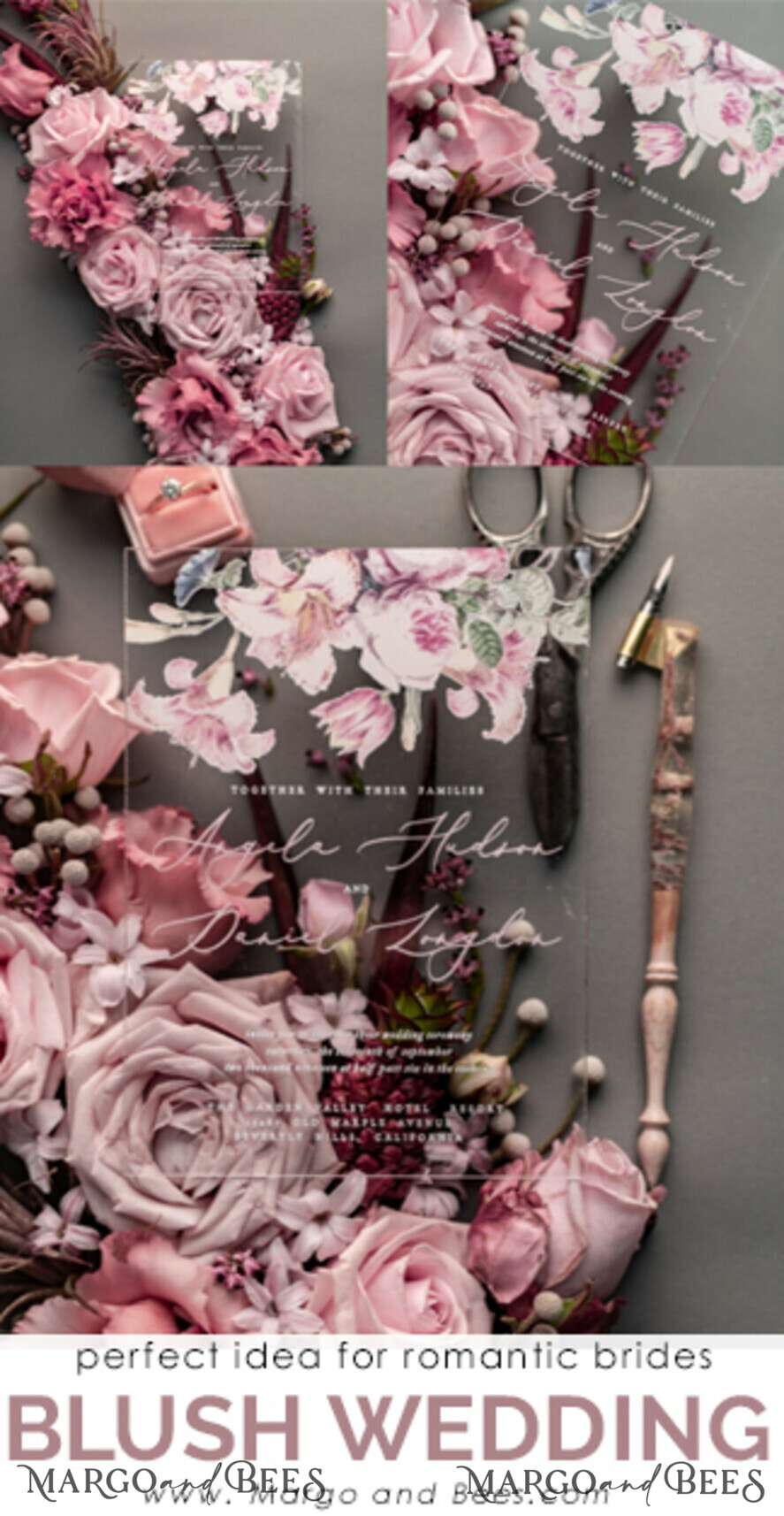 WEDDING INVITATIONS Elegant Invites Classic Cards Luxury Floral Acrylic Plexi Wedding Invitations, Romantic Blush Pink Wedding Invites, Vintage Wedding Invitation Suite, Elegant And Handmade Wedding Cards