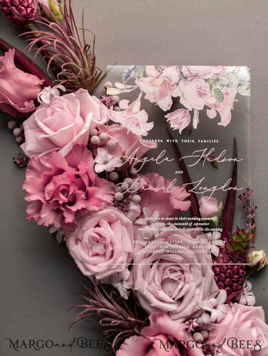 WEDDING INVITATIONS Elegant Invites Classic Cards Luxury Floral Acrylic Plexi Wedding Invitations, Romantic Blush Pink Wedding Invites, Vintage Wedding Invitation Suite, Elegant And Handmade Wedding Cards
