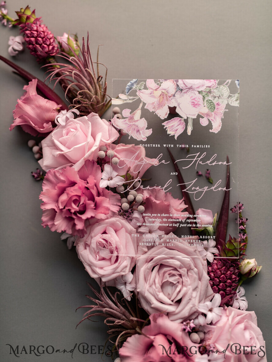 WEDDING INVITATIONS Elegant Invites Classic Cards Luxury Floral Acrylic Plexi Wedding Invitations, Romantic Blush Pink Wedding Invites, Vintage Wedding Invitation Suite, Elegant And Handmade Wedding Cards