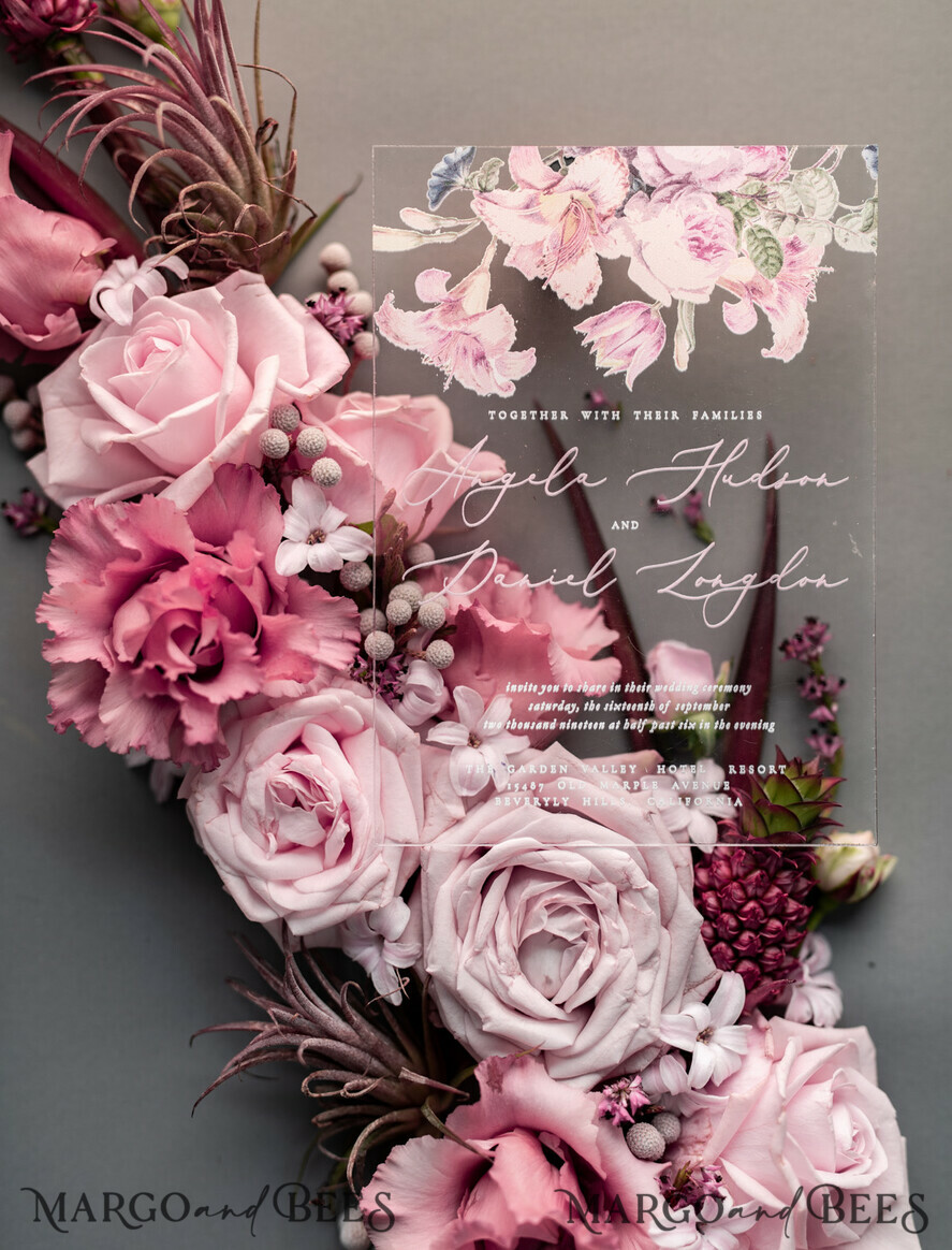 WEDDING INVITATIONS Elegant Invites Classic Cards Luxury Floral Acrylic Plexi Wedding Invitations, Romantic Blush Pink Wedding Invites, Vintage Wedding Invitation Suite, Elegant And Handmade Wedding Cards
