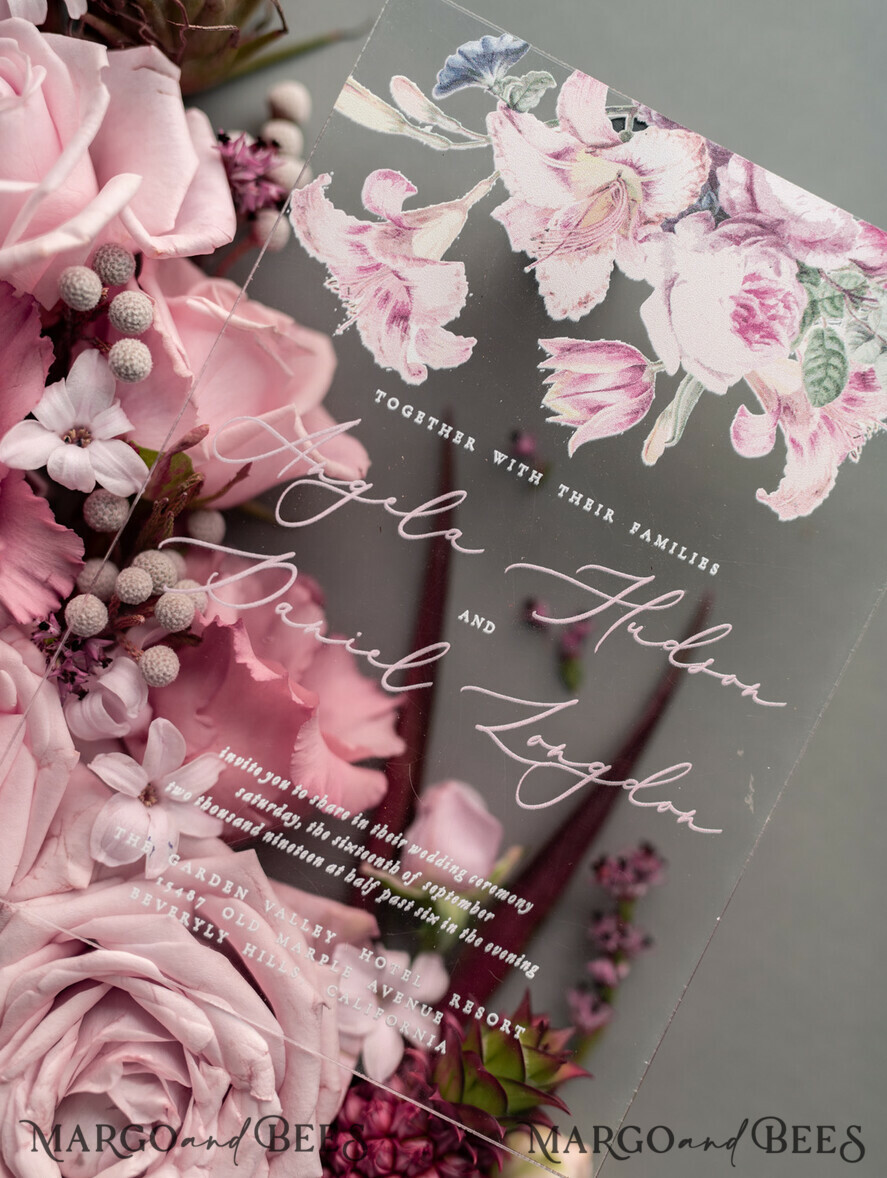 WEDDING INVITATIONS Elegant Invites Classic Cards Luxury Floral Acrylic Plexi Wedding Invitations, Romantic Blush Pink Wedding Invites, Vintage Wedding Invitation Suite, Elegant And Handmade Wedding Cards