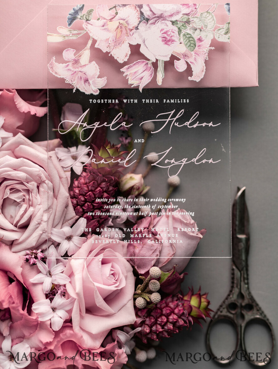 WEDDING INVITATIONS Elegant Invites Classic Cards Luxury Floral Acrylic Plexi Wedding Invitations, Romantic Blush Pink Wedding Invites, Vintage Wedding Invitation Suite, Elegant And Handmade Wedding Cards