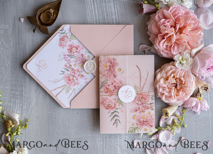 WEDDING INVITATIONS Elegant Invites Classic Cards Romantic Floral Wedding Invitations, Elegant Blush Pink Wedding Invites With Vellum Cover, Glamour Pink Wedding Invitation Suite, Luxury Wedding Cards