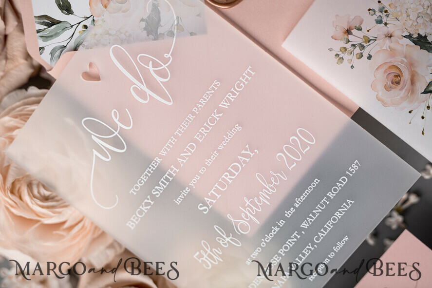 WEDDING INVITATIONS Elegant Invites Classic Cards Romantic Blush Pink Wedding Invitations, Luxury Frozen Acrylic Plexi Wedding Invites, Elegant Floral Wedding Cards, Handmade Vellum Wedding Invitation Suite