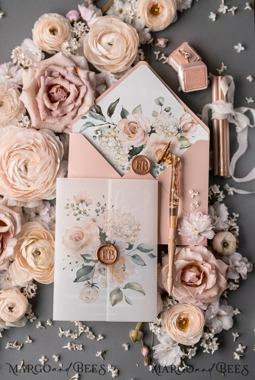 WEDDING INVITATIONS Elegant Invites Classic Cards Romantic Blush Pink Wedding Invitations, Luxury Frozen Acrylic Plexi Wedding Invites, Elegant Floral Wedding Cards, Handmade Vellum Wedding Invitation Suite