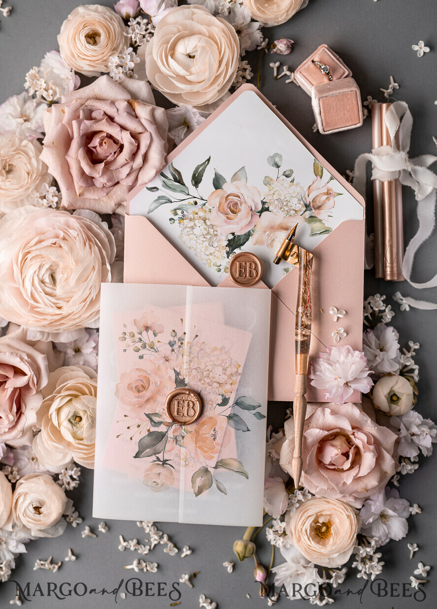 WEDDING INVITATIONS Elegant Invites Classic Cards Romantic Blush Pink Wedding Invitations, Luxury Frozen Acrylic Plexi Wedding Invites, Elegant Floral Wedding Cards, Handmade Vellum Wedding Invitation Suite