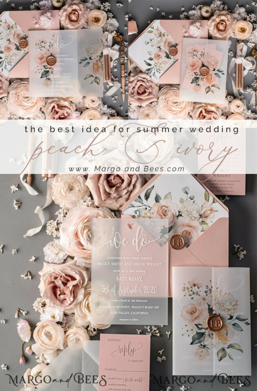 WEDDING INVITATIONS Elegant Invites Classic Cards Romantic Blush Pink Wedding Invitations, Luxury Frozen Acrylic Plexi Wedding Invites, Elegant Floral Wedding Cards, Handmade Vellum Wedding Invitation Suite