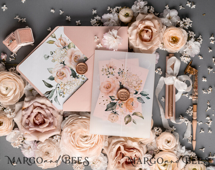 WEDDING INVITATIONS Elegant Invites Classic Cards Romantic Blush Pink Wedding Invitations, Luxury Frozen Acrylic Plexi Wedding Invites, Elegant Floral Wedding Cards, Handmade Vellum Wedding Invitation Suite