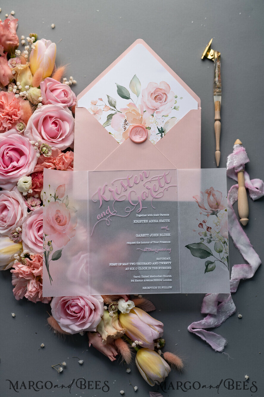 WEDDING INVITATIONS Elegant Invites Classic Cards Acrylic wedding invitations, transparent acrylic, floral acrylic, acrylic card, custom acrylic, personalized acrylic, floral wedding invitations, blush pink wedding invitations, white wedding invitations, blush wedding cards, pink lettering, pink and white wedding invitations, blush pink and white wedding, blush pink and white wedding invitations, blush pink wedding, rose wedding card design, elegant wedding invitations, vellum wrapping, vellum cover