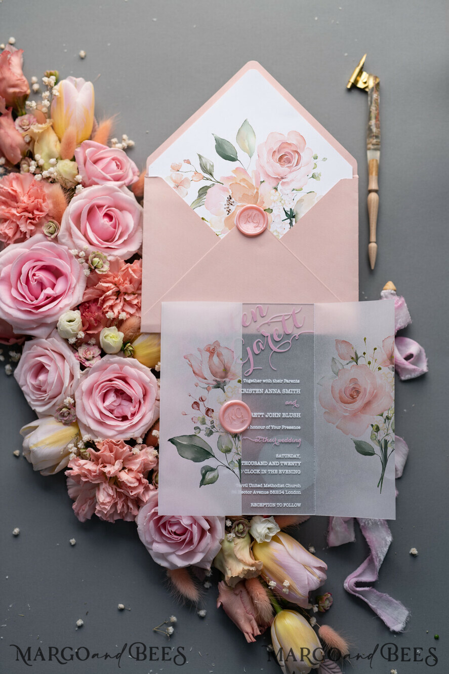 WEDDING INVITATIONS Elegant Invites Classic Cards Acrylic wedding invitations, transparent acrylic, floral acrylic, acrylic card, custom acrylic, personalized acrylic, floral wedding invitations, blush pink wedding invitations, white wedding invitations, blush wedding cards, pink lettering, pink and white wedding invitations, blush pink and white wedding, blush pink and white wedding invitations, blush pink wedding, rose wedding card design, elegant wedding invitations, vellum wrapping, vellum cover