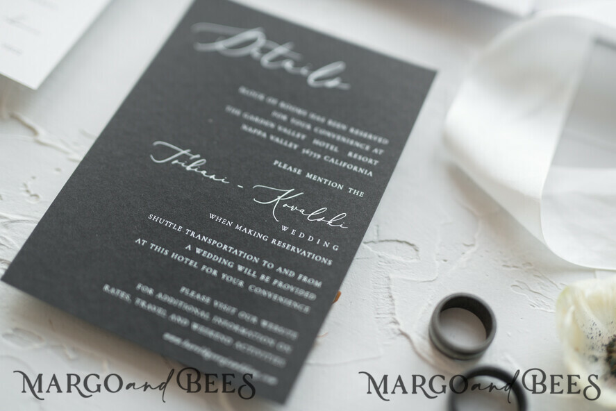 WEDDING INVITATIONS Elegant Invites Classic Cards Fairytale Black and White Wedding Invitations Fine Art Stationery with Bow Envelope Monogram Liner