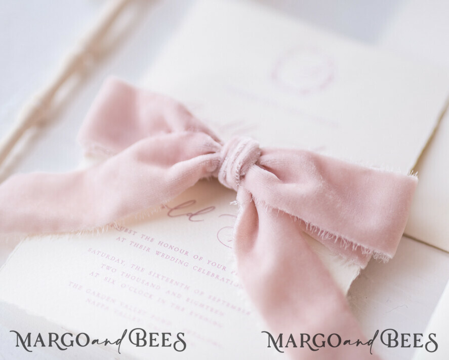 WEDDING INVITATIONS Elegant Invites Classic Cards Elegant Personalized Wedding invitations Minimalist Stationery with Velvet Silk Bow and Fine art calligraphy