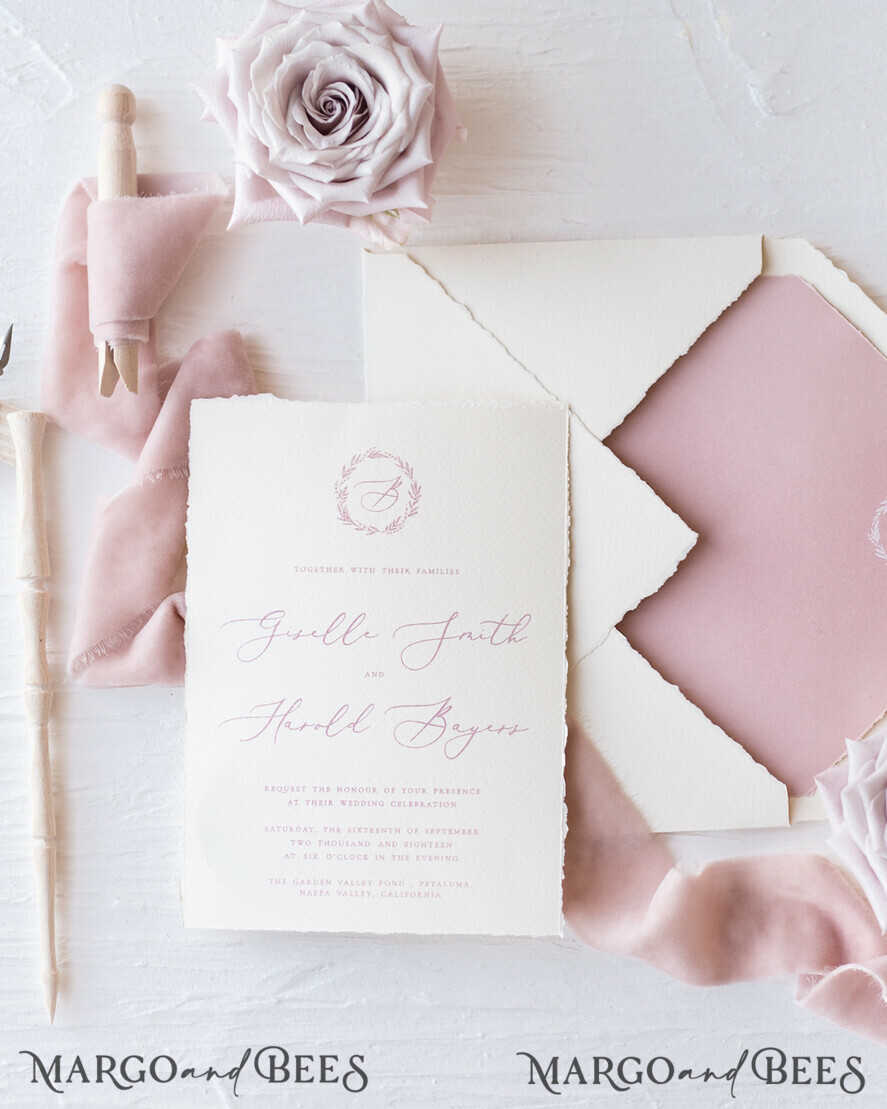 WEDDING INVITATIONS Elegant Invites Classic Cards Elegant Personalized Wedding invitations Minimalist Stationery with Velvet Silk Bow and Fine art calligraphy