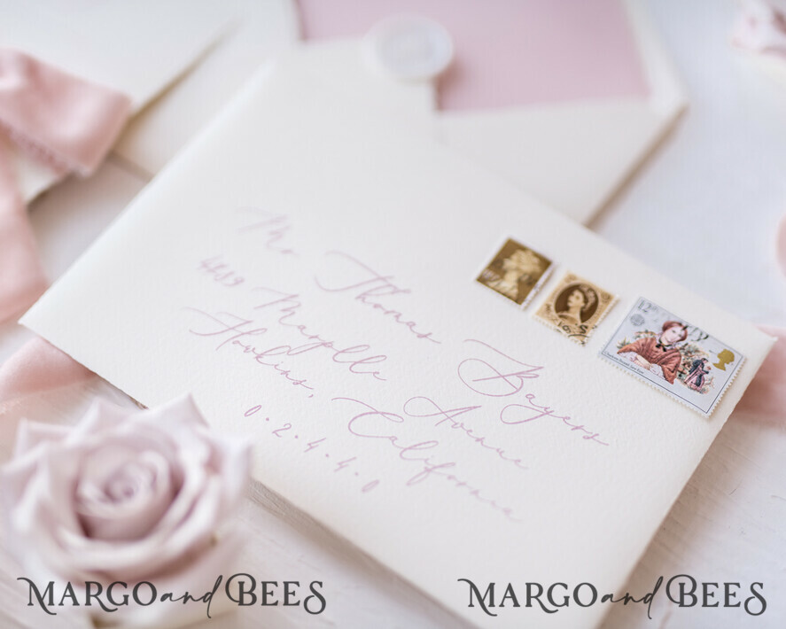 WEDDING INVITATIONS Elegant Invites Classic Cards Elegant Personalized Wedding invitations Minimalist Stationery with Velvet Silk Bow and Fine art calligraphy