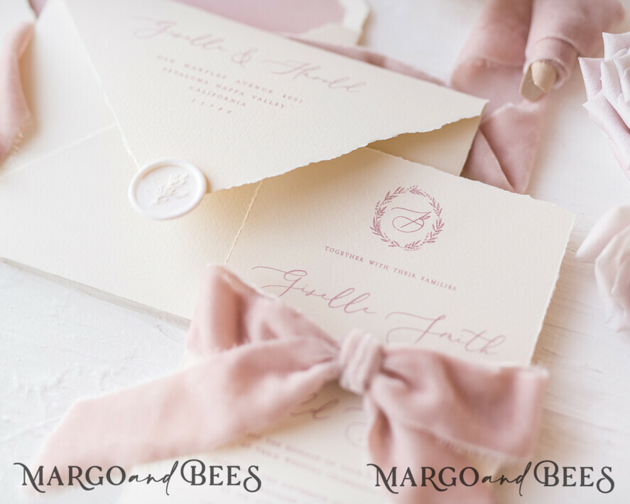 WEDDING INVITATIONS Elegant Invites Classic Cards Elegant Personalized Wedding invitations Minimalist Stationery with Velvet Silk Bow and Fine art calligraphy