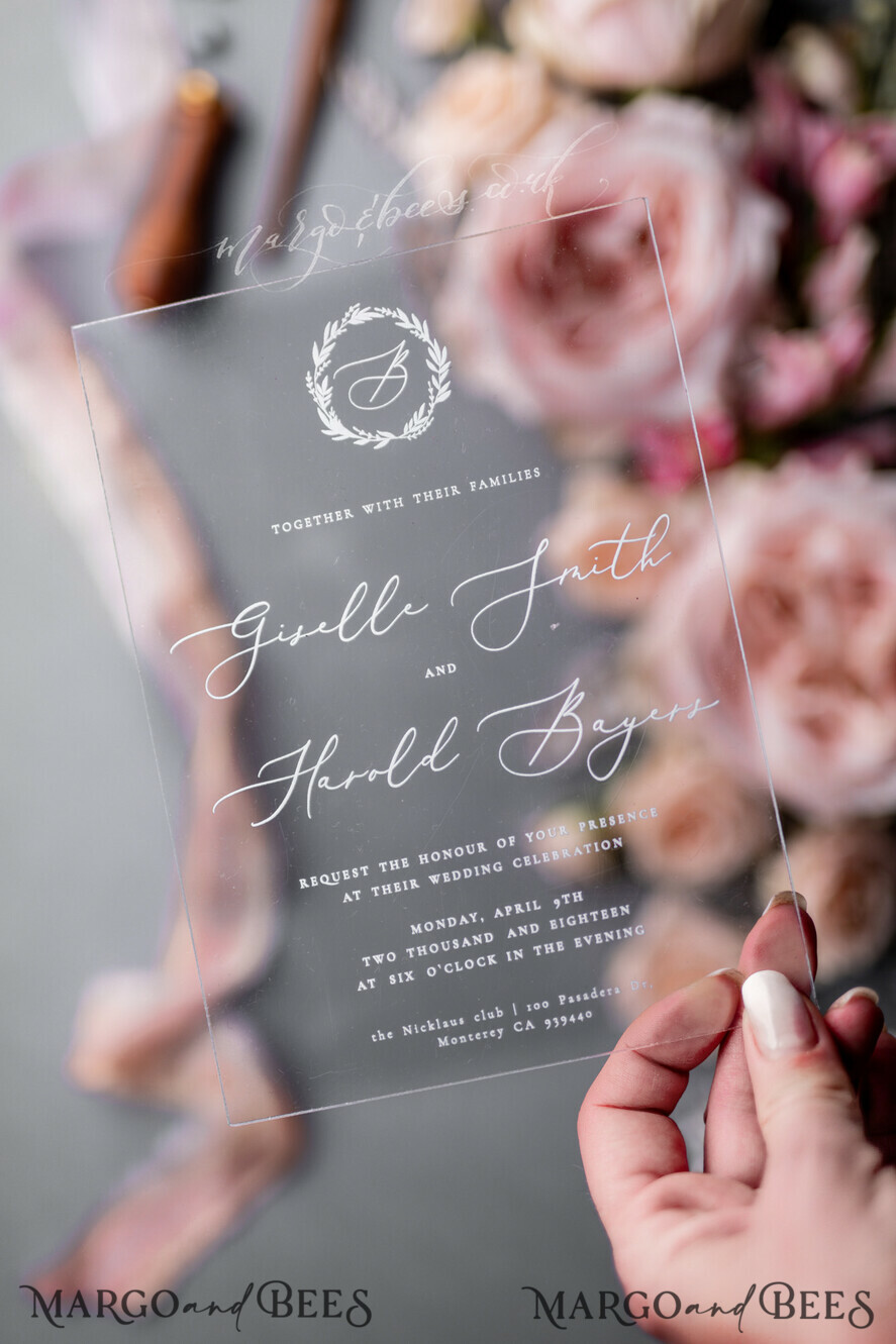 WEDDING INVITATIONS Elegant Invites Classic Cards Blossom Personalized Wedding invitations Transparent Stationery with Vellum and Wax Seal